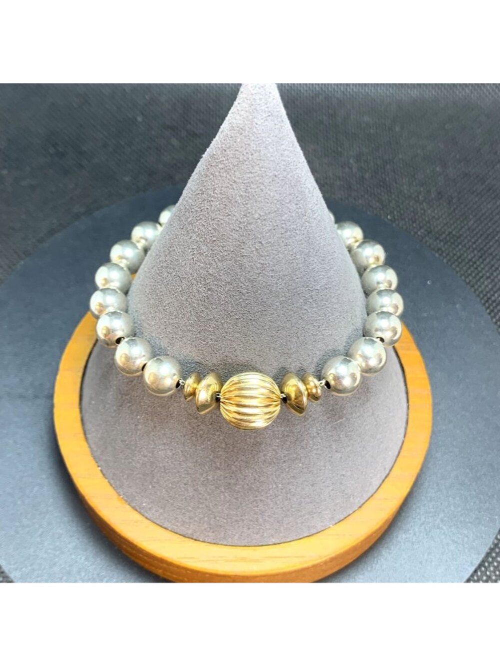 Beaded Bracelet Two Tone Solid Sterling Silver 925 Size 7'' Length - Picture 3 of 11